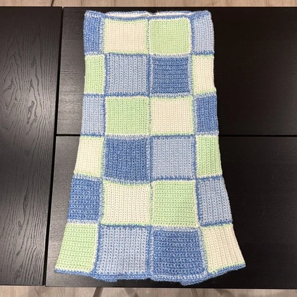 Handmade Knit Crochet Blue Green and White Skirt - Picture 5 of 10